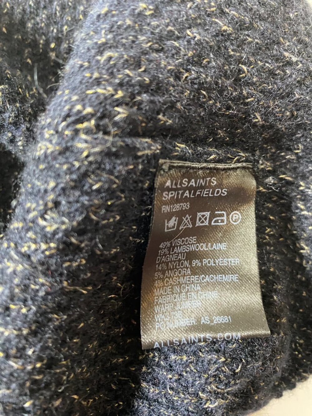 ALLSAINTS Spitalfields Warp Sweater Italian Yarn Metallic Black Gold Sz 8 ($250) - Picture 6 of 9